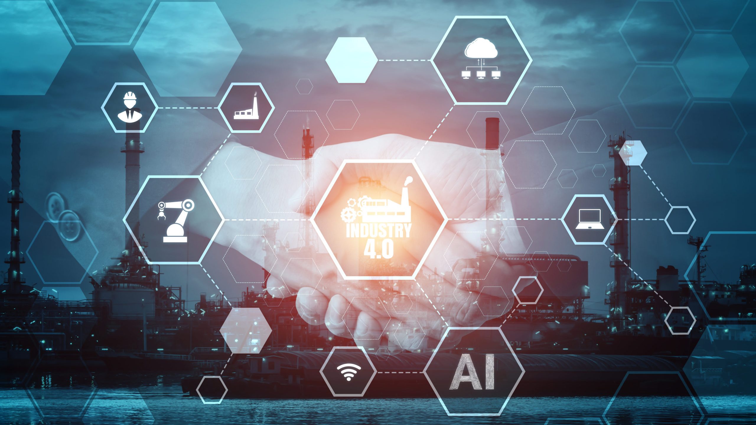 Engineering technology and industry 4.0 smart factory concept Engineering technology and industry 4.0 smart factory concept with icon graphic showing automation system by using robots and automated machinery controlled via internet network .